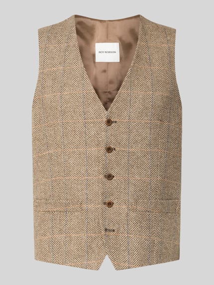 Produktfoto, Regular Fit Weste aus reiner Viskose mit Paspeltaschen von Roy Robson, beige, V-Ausschnitt, durchgängige Knopfleiste, Fischgrätmuster