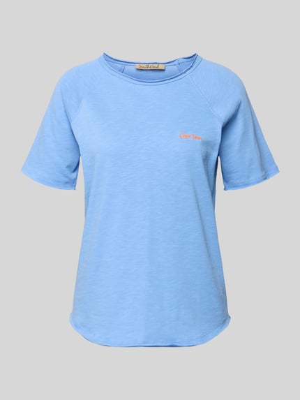 Produktfoto, T-shirt met statement-stitching en rolzoom van Smith and Soul, puur katoen, recht model, ronde hals, raglanmouwen, lichtblauw, fijne structuur