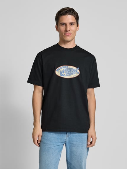 WOODBIRD T-Shirt mit Label-Print Modell 'Baine' Black 4