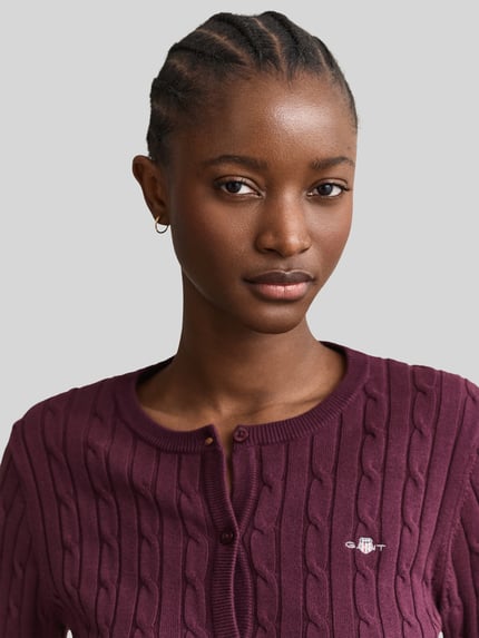 GANT Regular Fit Strickjacke aus Baumwoll-Mix Bordeaux 3