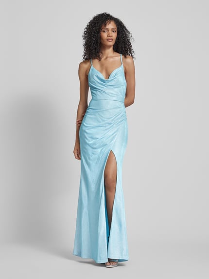 LUXUAR FASHION Sukienka wieczorowa z efektowną przędzą Błękitny 4
