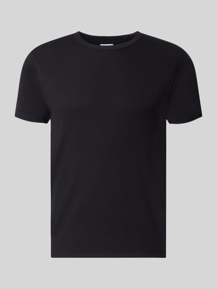 Produktfoto, czarny Męski t-shirt Regular Fit T-Shirt aus Baumwoll-Mix von JACK & JONES, elastyczna mieszanka bawełny, okrągły dekolt, krótki rękaw, długość tyłu w rozmiarze M: 67 cm