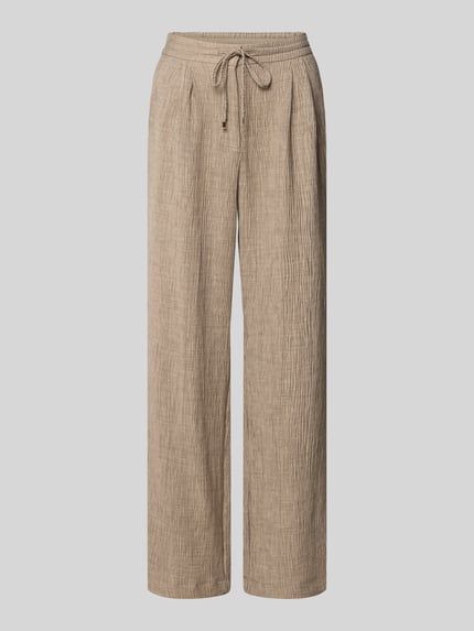 Produktfoto, Stoffhose aus Viskose-Mix mit elastischem Bund von YAS, Damen Wide-Leg-Pants, Modell RINA, beige, feine Struktur, Stretch-Anteil