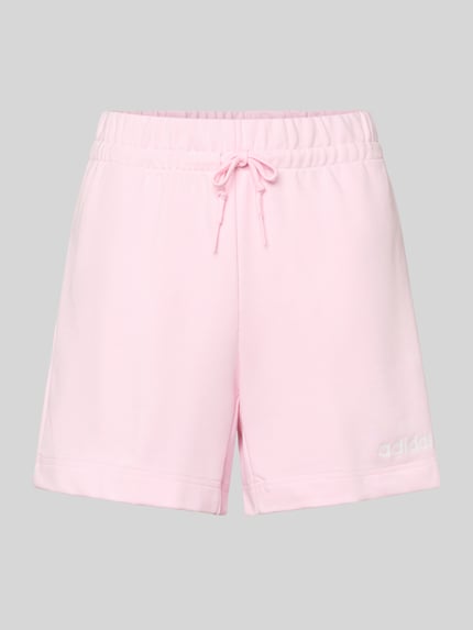 Produktfoto, Shorts mit elastischem Bund und Tunnelzug von adidas Sportswear in zartem Rosa, Baumwoll-Mix mit Viskose, Regular Fit, Logo vorne