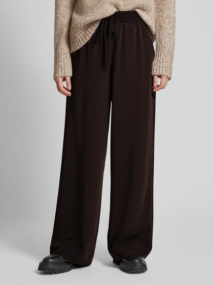 Gestuz Stoffen broek met elastische band, model 'Malena' Donkerbruin - 4
