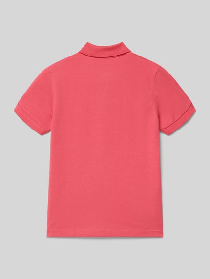 Produktfoto, Poloshirt aus Baumwolle von Mango in kräftigem Pink, gerader Schnitt, Kurzärmel, Rückenlänge 42 cm bei Größe 116
