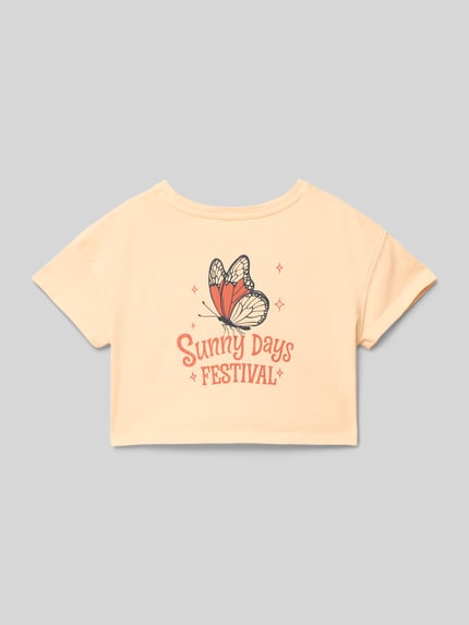 MANGO Cropped T-Shirt mit Statement-Print Apricot 3
