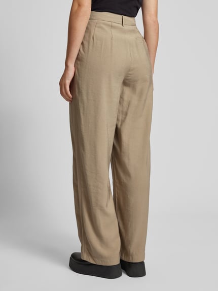 LeGer Wide leg stoffen broek met bandplooien model 'Draco' Beige - 5