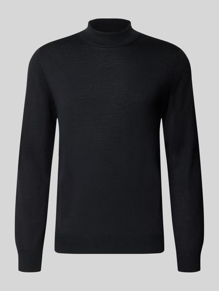 Produktfoto, Regular Fit Longsleeve aus Woll-Mix von Christian Berg Men, dunkle Farbe, gerippte Abschlüsse und Kragen, glatte Textur