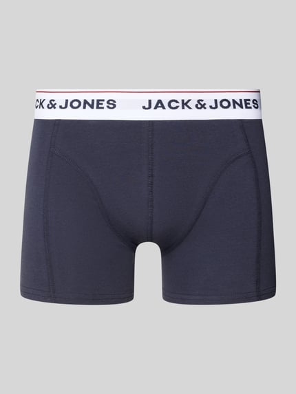 Produktfoto, Geschenkebox bestehend aus Trunks und Socken im 2er-Pack von Jack & Jones, dunkelblau, weißer Label-Bund, Baumwoll-Elasthan-Mix
