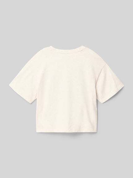 Produktfoto, Regular Fit T-Shirt mit Logo-Stitching von Abercrombie&Fitch aus Baumwoll-Mix in Creme, strukturierte Oberfläche, Kurzarmschnitt