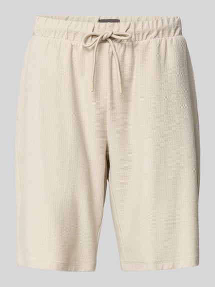 Produktfoto, Bermudas mit Strukturmuster und elastischem Bund von Fynch-Hatton, beige Baumwolle, Regular Fit, sichtbarer Tunnelzug, feines Muster