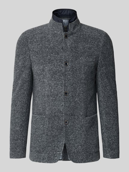 Produktfoto, Slim Fit Sakko mit Stehkragen von ROY ROBSON in Grau, Material-Mix mit Stretch-Anteil, sichtbare Knopfleiste und aufgesetzte Taschen