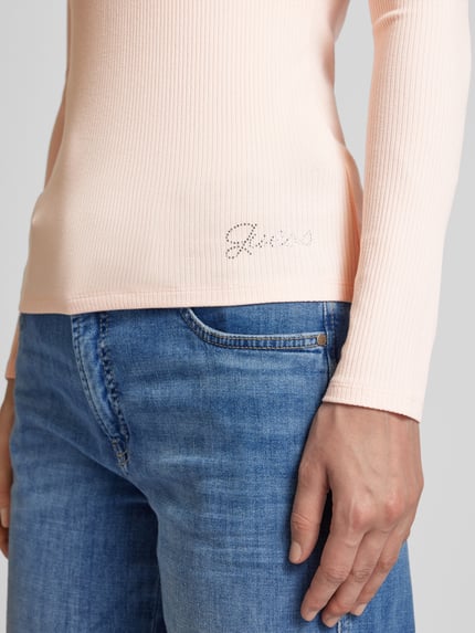 GUESS Bluzka z długim rękawem i efektem prążkowania model ‘KARLEE’ Różowy 3