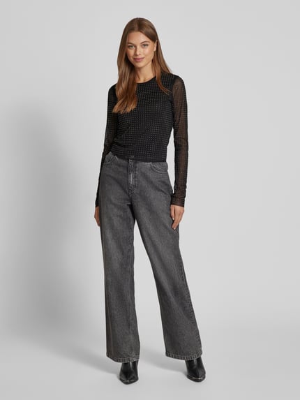 Jake*s Casual Shirt met lange mouwen en siersteentjes Zwart - 1