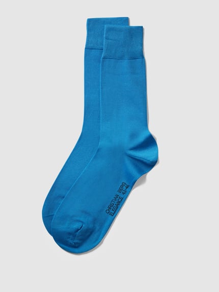 Produktfoto, Socken mit Label-Print im 2er-Pack von Christian Berg Men, blauer Baumwoll-Mix, körpernah, gerippter Abschluss, Label-Print