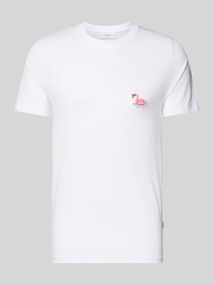 Produktfoto, T-Shirt mit Stitching und Rundhalsausschnitt von Lindbergh aus Reine Baumwolle mit Slim-Fit, Rückenlänge 71 cm, Farbe Weiß