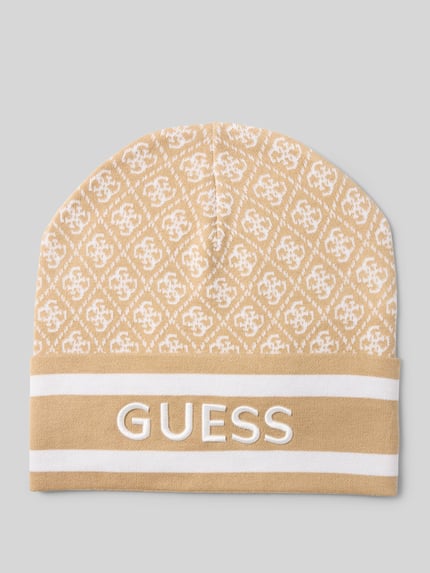 GUESS Strickmütze mit Label-Stitching Modell 'SEVYN' Beige 1
