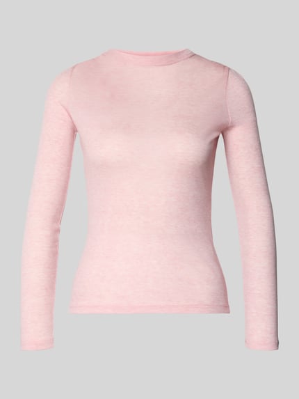 Produktfoto, Slim Fit Longsleeve aus Lyocell-Mix Modell 'Sefemina' von Opus, Damen Longsleeve mit Woll-Anteil, Stehkragen, rosa, glatte Textur, Rückenlänge bei Größe 36: 59 cm
