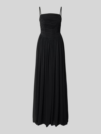 Produktfoto, Avondjurk met spaghettibandjes van TROYDEN COLLECTION in zwart mesh met ruches, tailored fit, maxi-jurk, ruglengte 137 cm, borstwijdte 36 cm