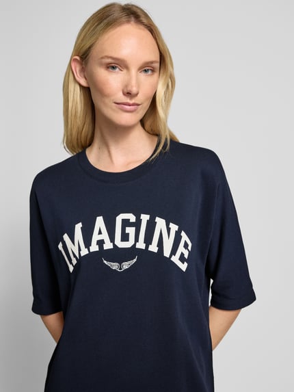 Zadig&Voltaire T-shirtjurk met statementprint, model 'PORTMAN' Marineblauw - 3