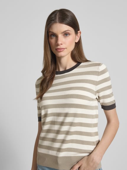 Jake*s Casual Strickshirt aus Viskose-Mix mit Streifenmuster Kitt 3