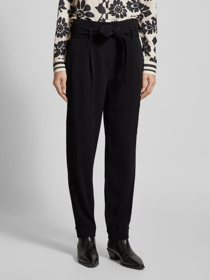 Marc Cain Tapered fit stoffen broek met strikceintuur Zwart - 4