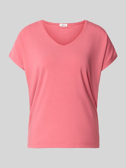 s.Oliver RED LABEL T-shirt z mieszanki wiskozy o kroju relaxed fit Mocnoróżowy 2