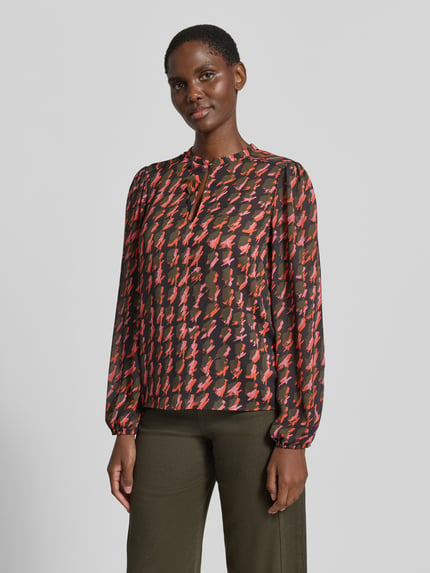 Marc Cain Regular Fit Bluse im Allover-Look mit Schlüsselloch-Ausschnitt Orange 4