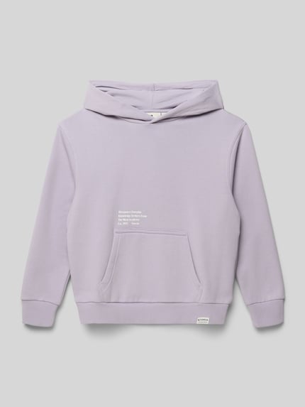 Produktfoto, Hoodie mit Label-Detail von Garcia, kolor jasnofioletowy, miękka mieszanka bawełny, luźny krój, kieszeń kangurka, prążkowane wykończenia