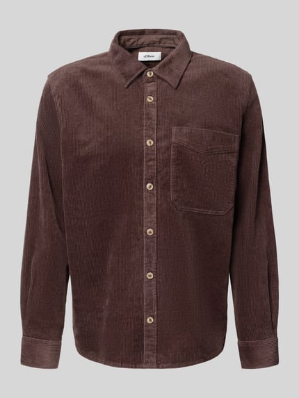 Produktfoto, Comfort Fit Hemdjacke aus Baumwoll-Mix von s.Oliver RED LABEL in Braun mit sichtbarer Struktur und Knopfleiste auf hellem Hintergrund