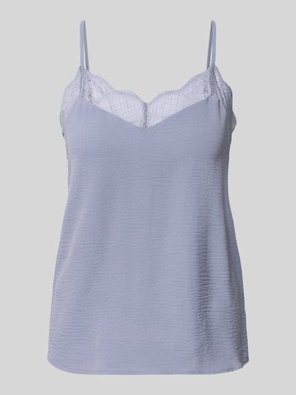 PIECES blousetop met kanten afwerking in relaxed fit model 'TIFFANY' Rookblauw - 2