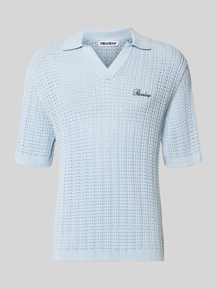 REVIEW Koszulka polo o kroju slim fit w stylu szydełkowym Jasnoniebieski 2