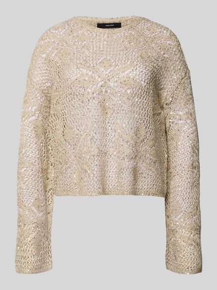 VERO MODA Relaxed Fit Strickpullover mit Pailletten Modell 'LEILANI FLOWERS' Beige 2