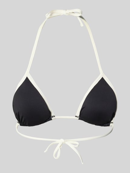 Produktfoto, Bikini-Oberteil mit Logo-Applikation Modell 'Niki' von Guess, Elastischer-Material-Mix, Halterneck, schwarz-weiß, glatte Textur