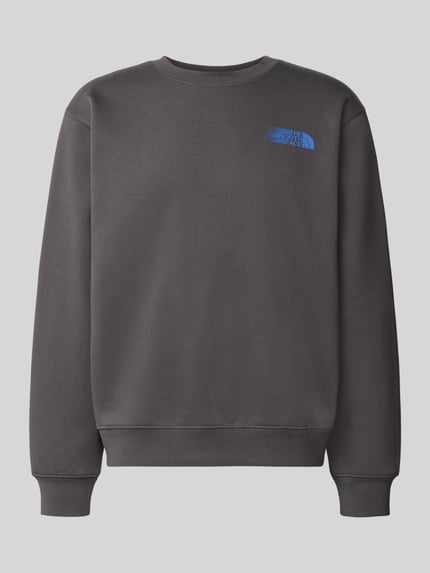 Productfoto, Relaxed Fit Sweatshirt aus katoenmix van The North Face, grijs met blauwe logoprint, ronde hals, elastische boordjes