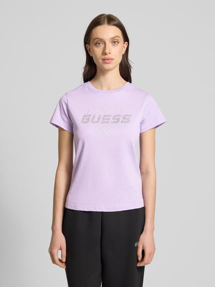 GUESS Activewear T-Shirt mit Strasssteinbesatz Modell 'NARCISO' Flieder 4