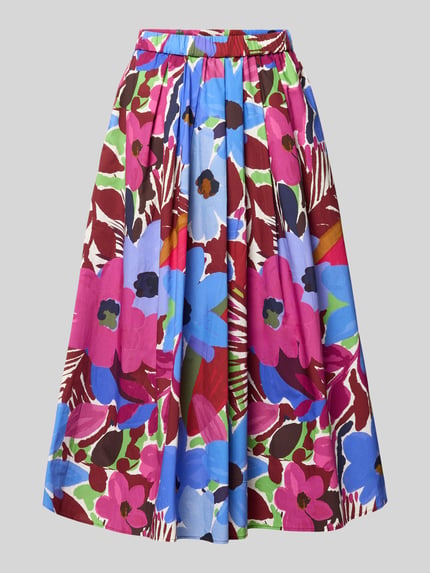 Produktfoto, Midirock im Allover-Look mit elastischem Bund von Christian Berg Woman Selection, Reine Baumwolle, A-Linie, bunte Blumenmuster