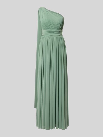 Produktfoto, Maxikleid im One-Shoulder-Look mit Taillenband von TROYDEN COLLECTION aus grünem Chiffon, Taillierter Schnitt, Drapierungen