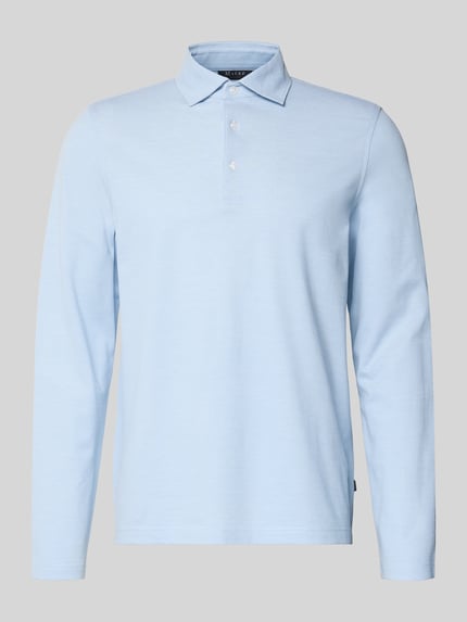 Produktfoto, Regular Fit Poloshirt mit Knopfleiste von MAERZ München aus reiner Baumwolle, hellblau, Polokragen, Longsleeve, Herren