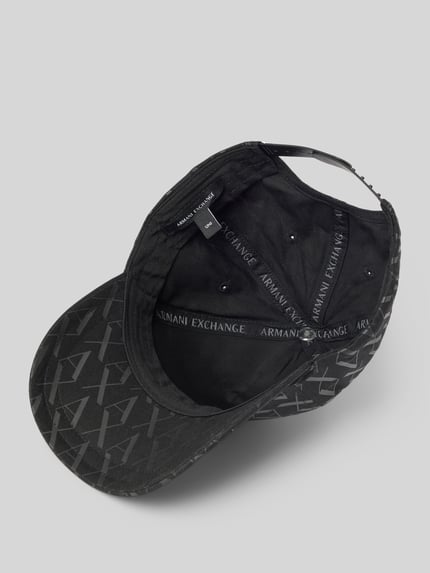 Produktfoto, Basecap mit Logo-Print und verstärktem Schirm von ARMANI EXCHANGE aus reiner bawełna, daszek wzmocniony, otwory wentylacyjne, nadruk z logo, regulowany pasek z tyłu