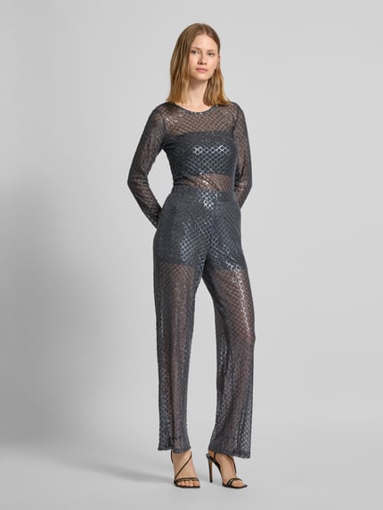 VERO MODA Bluzka o kroju regular fit z długim rękawem i cekinowym obszyciem model ‘SAFINA’ Antracytowy 1