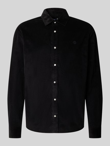 Produktfoto, Regular Fit Freizeithemd mit Label-Stitching von MCNEAL in Schwarz, reine Baumwolle, Cordstruktur, Kentkragen, Markenlogo.