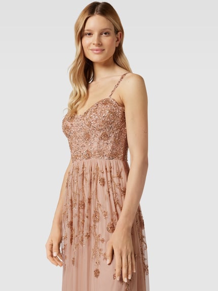 Lace & Beads Avondjurk met siersteentjes en pailletten Rosé - 3