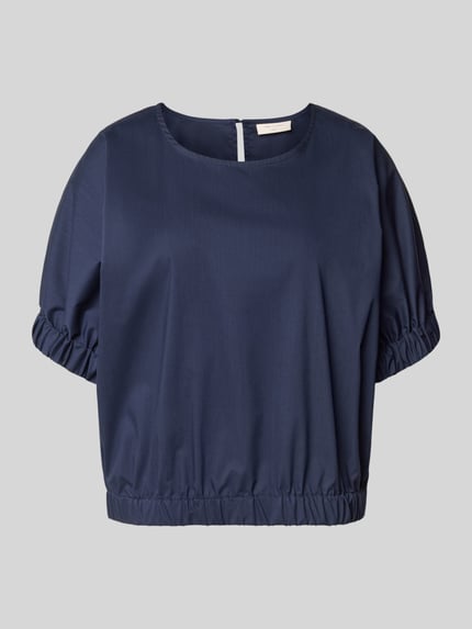Produktfoto, Blusenshirt met ronde hals van FREE/QUENT, donkerblauw, recht model, materiaalmix met katoen, 1/2-mouwen, ruglengte maat S 52 cm, mouwlengte maat S 23 cm