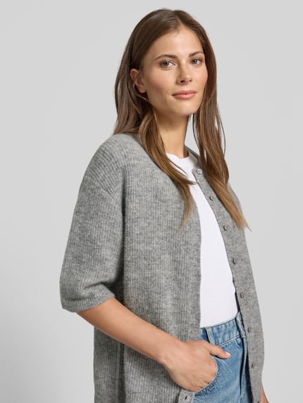 Samsøe Samsøe Strickjacke aus Woll-Mix mit 1/2-Arm Modell 'Saanoura' Hellgrau Melange 3