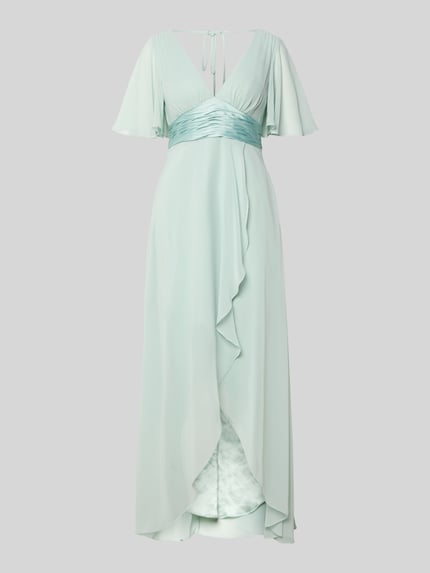 Produktfoto, Midikleid aus Chiffon mit tiefem V-Ausschnitt von Jake*s Cocktail, mintgrün, getailleerd model, volants, tailleband, zachte stof