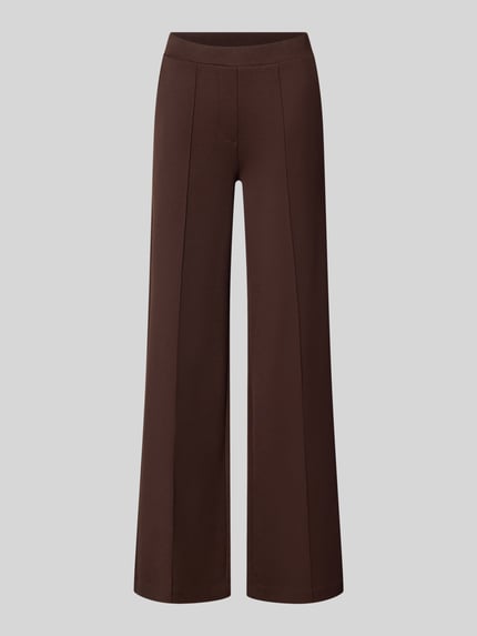 Produktfoto, Straight Fit Stoffhose mit Viskose-Anteil von Smith and Soul in Dunkelbraun, elastischer Bund, Bundfalten, glatte Textur, Eingrifftaschen