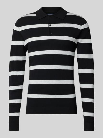 Produktfoto, Strickpullover mit Polokragen Modell 'VERO' von MCNEAL im Viskose-Mix, schwarz mit weißen Streifen, glatte Textur, gerader Schnitt