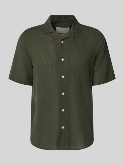 ONLY & SONS Slim Fit Freizeithemd aus Baumwoll-Leinen-Mix Modell 'CAIDEN' Oliv 2